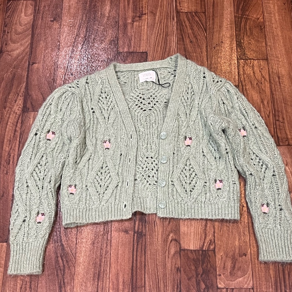 Green Zara kids cardigan